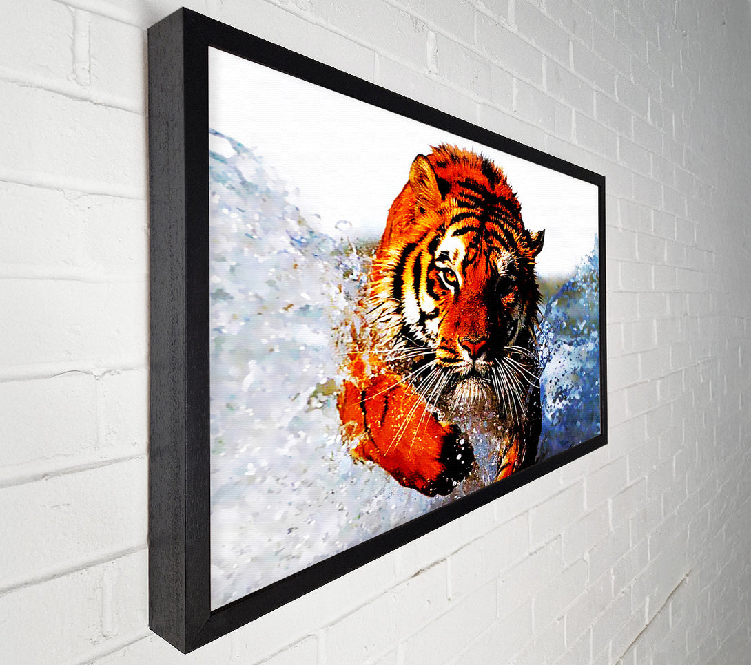  A Canvas Print of Tiger Running In Water Canvas Print