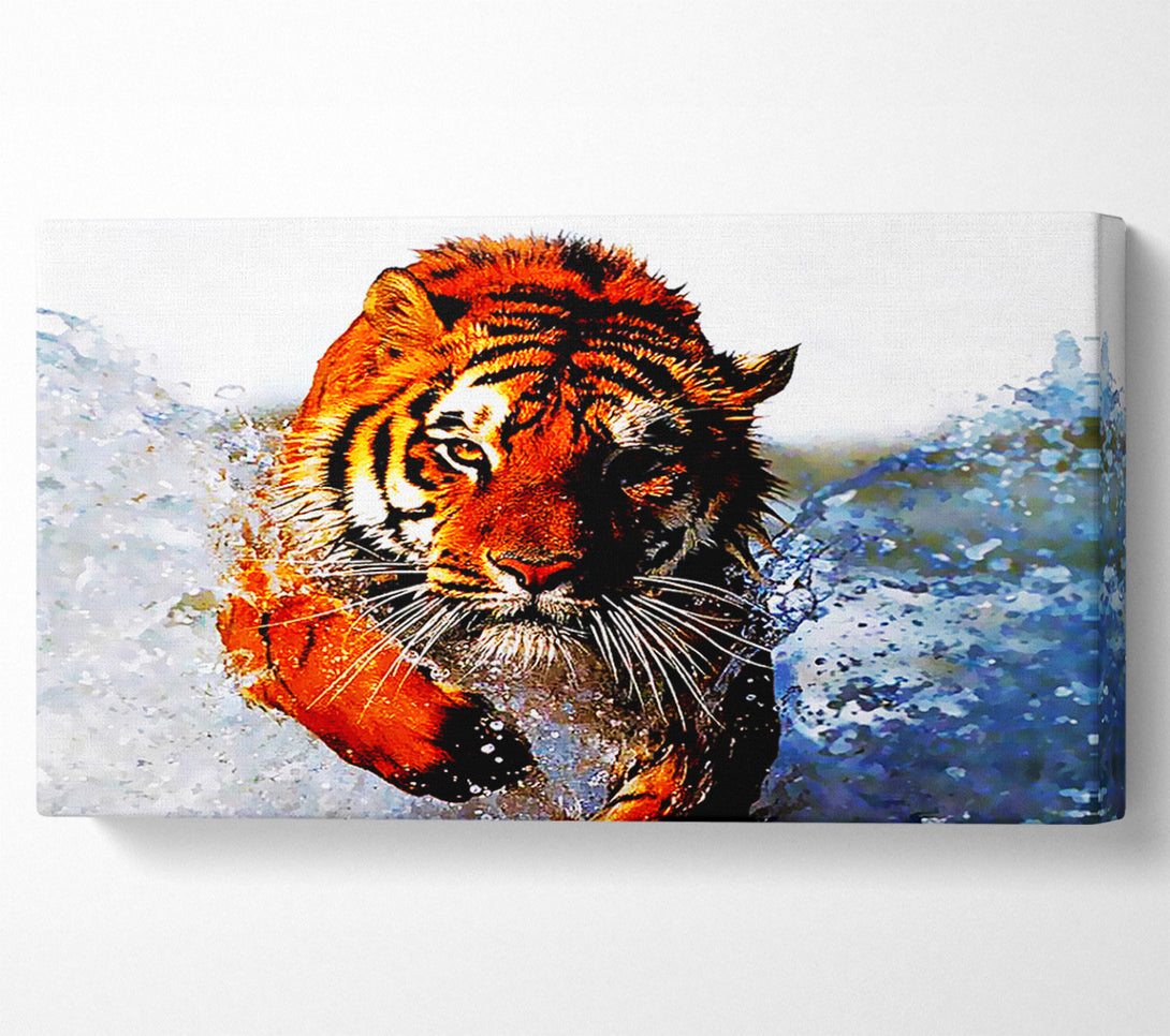  A Canvas Print of Tiger Running In Water Canvas Print