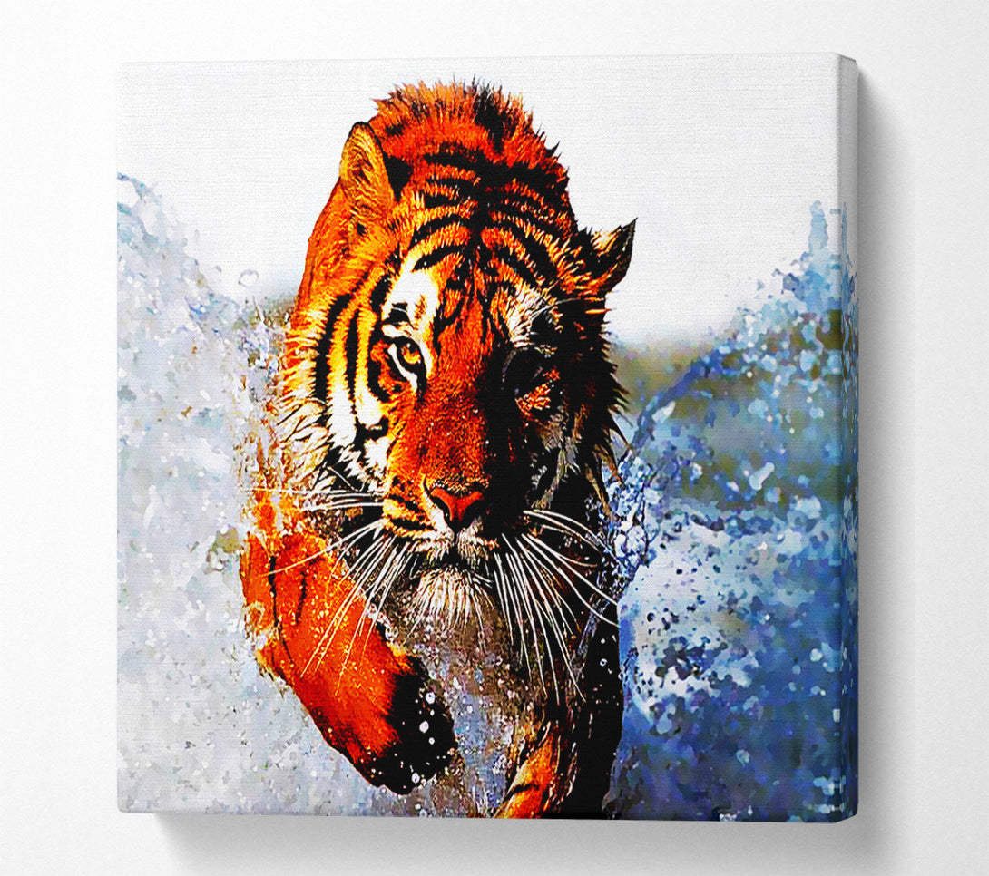  A Canvas Print of Tiger Running In Water Canvas Print