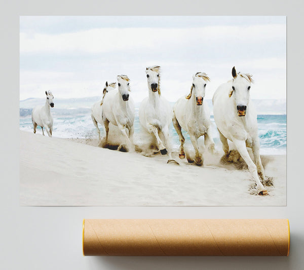 White Ocean Horses Giclee Print