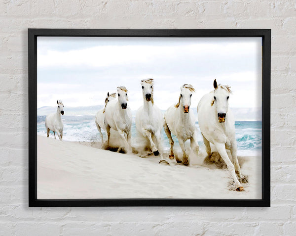 White Ocean Horses Framed Print