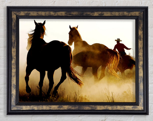 Wild Horses At Sunset Framed Print