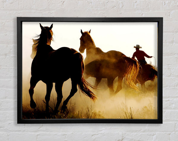 Wild Horses At Sunset Framed Print