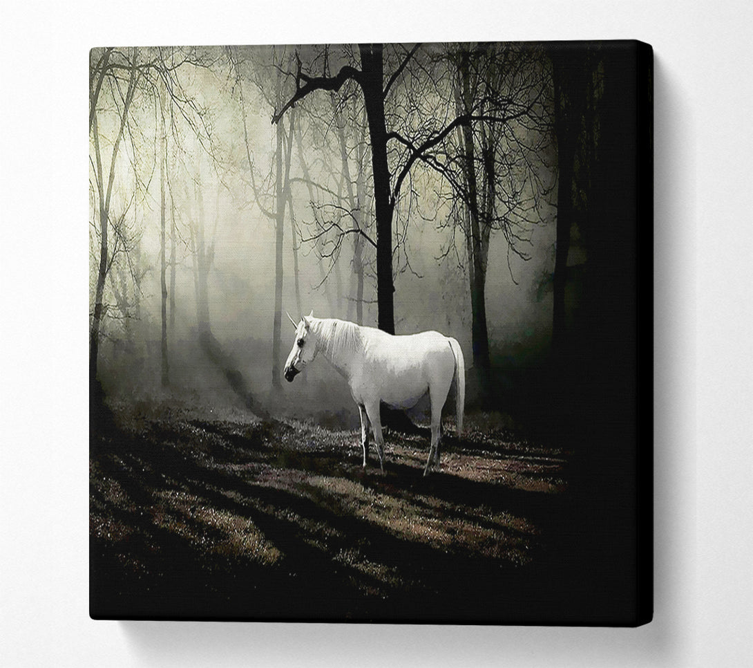  A Canvas Print of Wild White Unicorn In The Woodland Canvas Art
