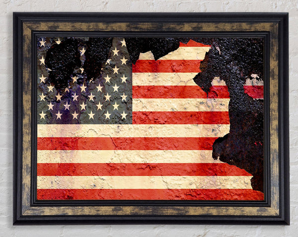American Flag Cracked Framed Print