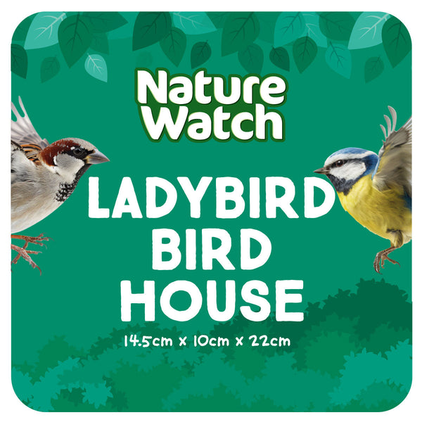 Ladybird Design Wooden Bird House By Nature Watch - 22cm