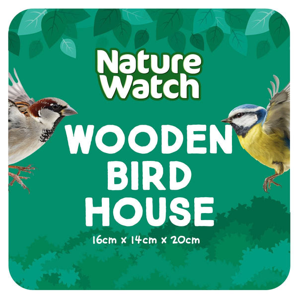 Wooden Bird House Slanted Roof By Nature Watch - 20cm