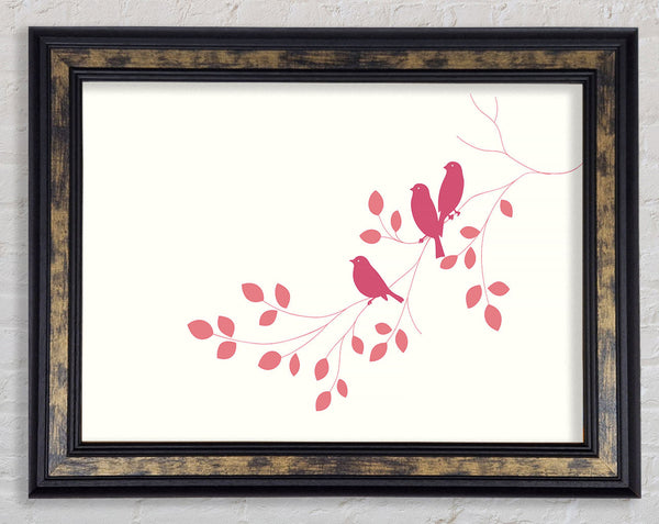 Pink Bird Leaves Framed Print