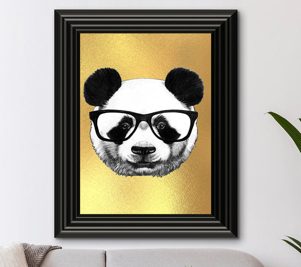 Funky Panda mit Brille Goldfoliendruck