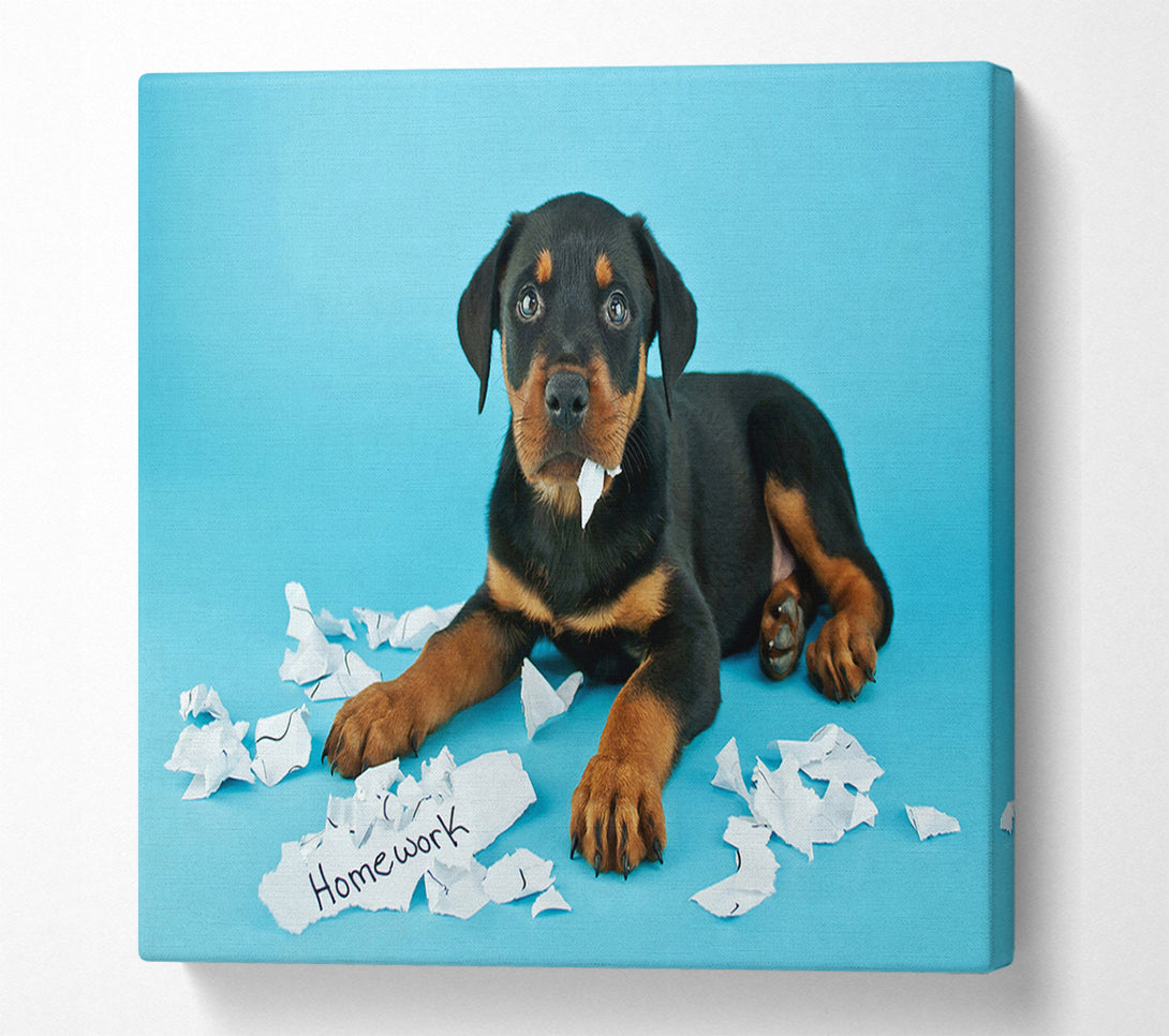  A Canvas Print of Naughty Rottweiler Puppy Dog Canvas Art