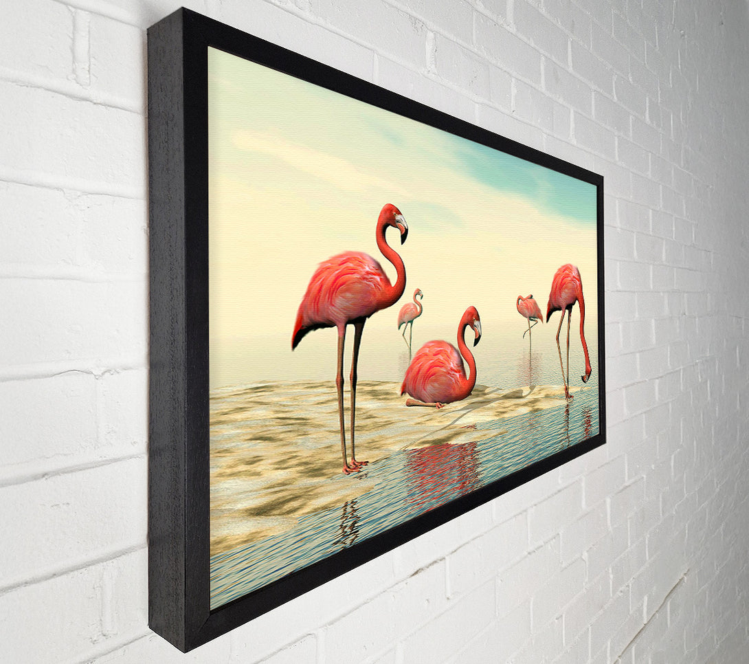  A Canvas Print of Pink Flamingo Batheing Canvas Art