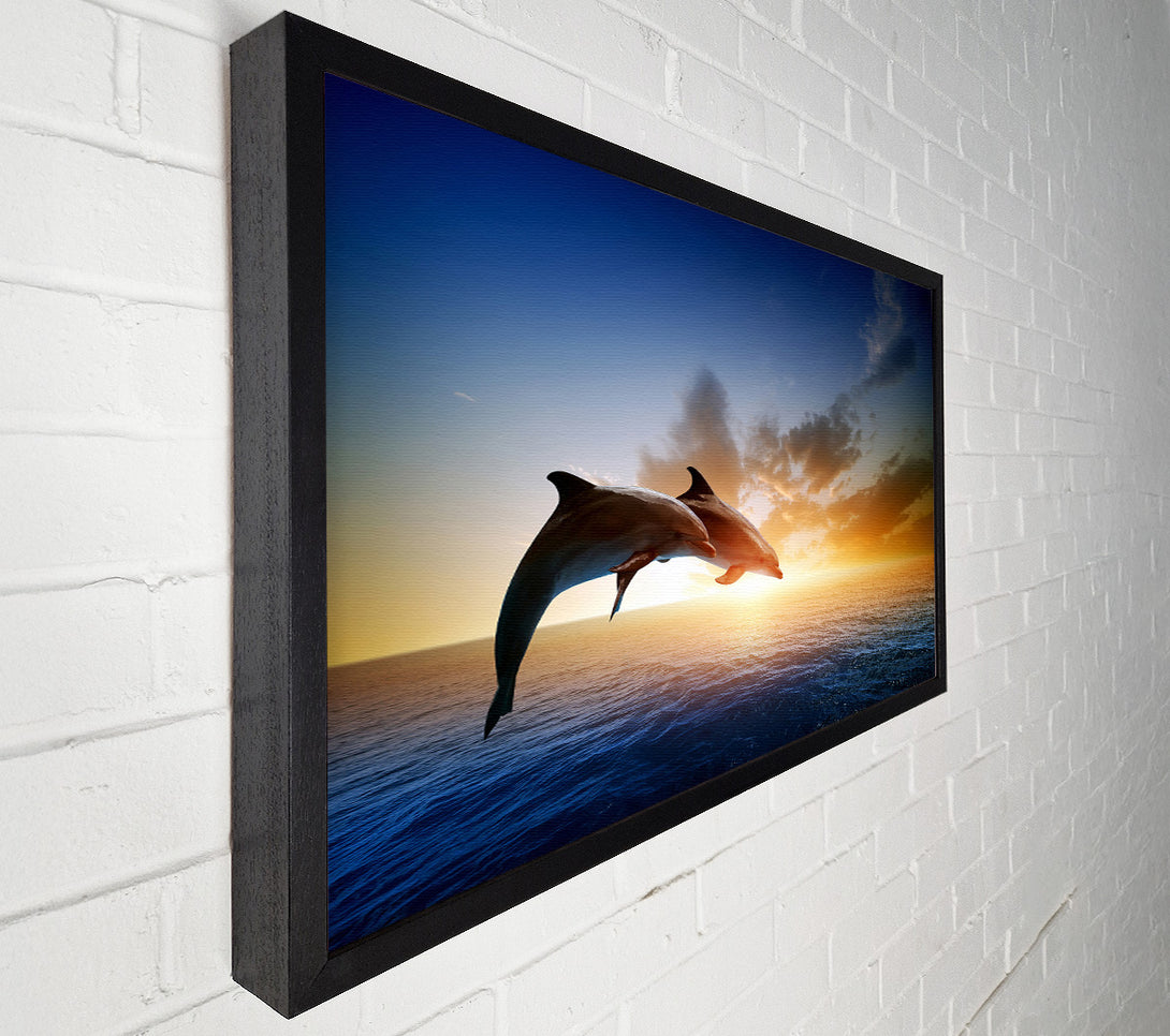  A Canvas Print of Jumping Sunset Dolphins Canvas Art