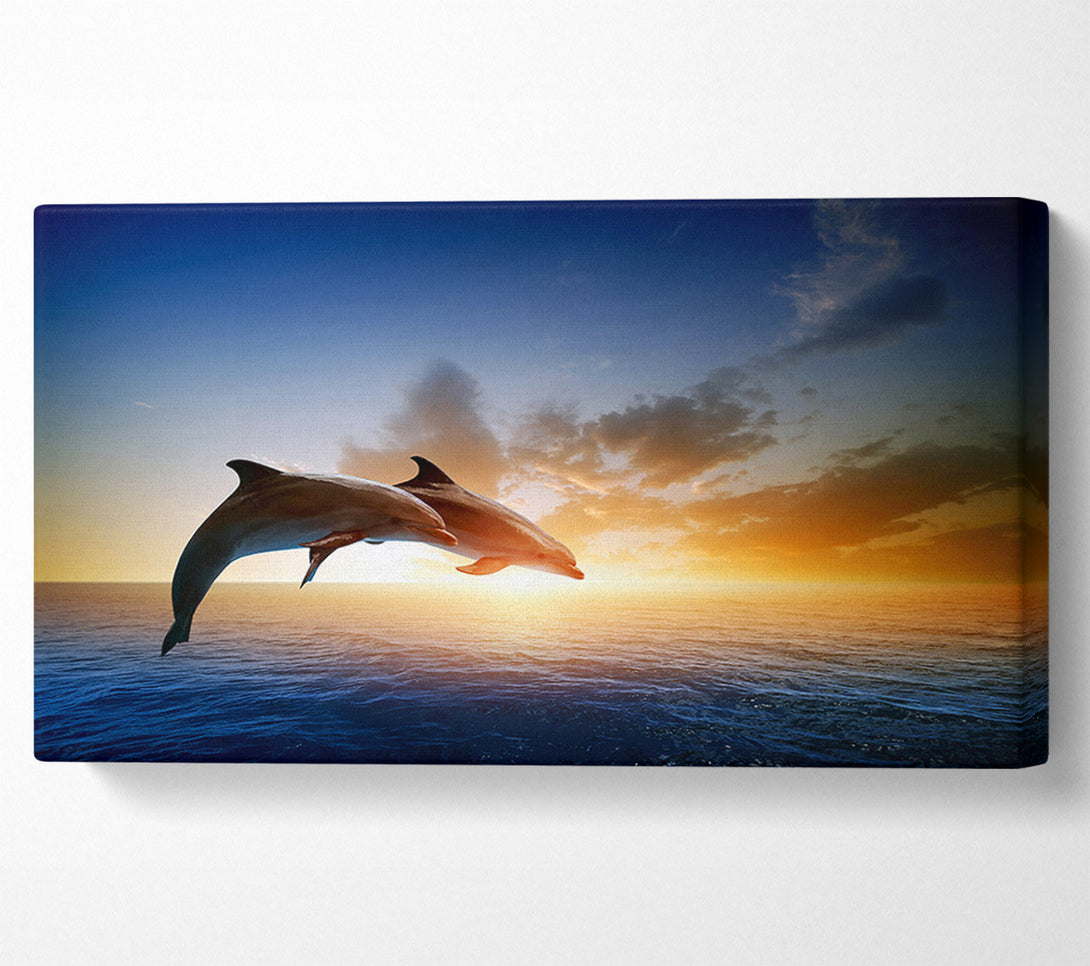  A Canvas Print of Jumping Sunset Dolphins Canvas Art