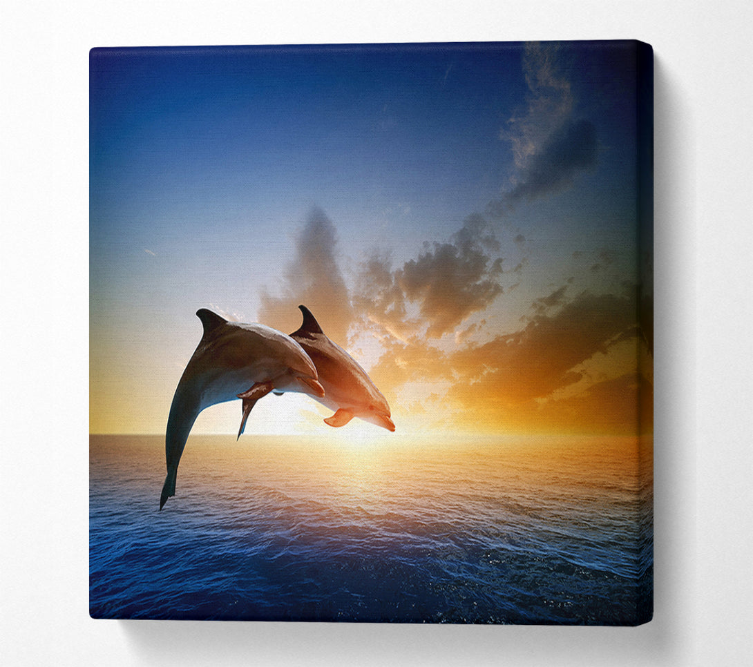  A Canvas Print of Jumping Sunset Dolphins Canvas Art