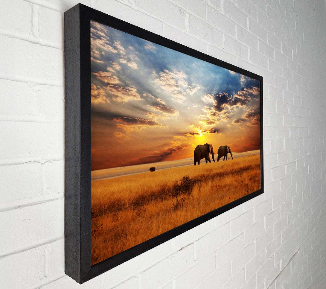  A Canvas Print of Elephant duo sunset Canvas Wall Art
