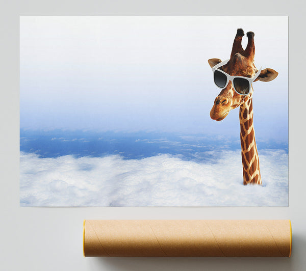 Giraffe Head In The Clouds Print