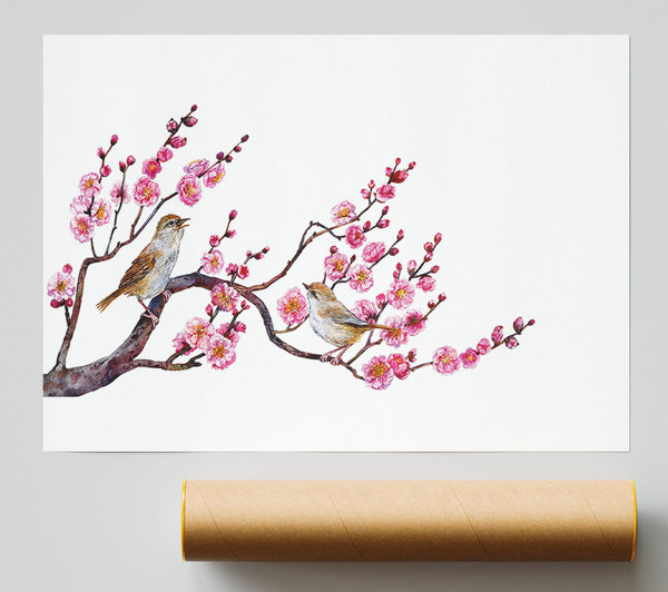Cherry Tree Love Birds Poster