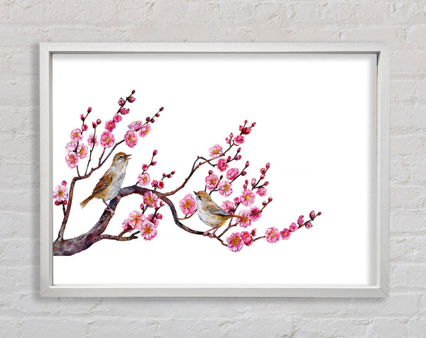 Cherry Tree Love Birds Framed Print