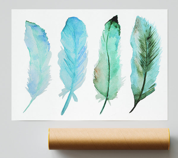 Green Blue Indian Feathers Print