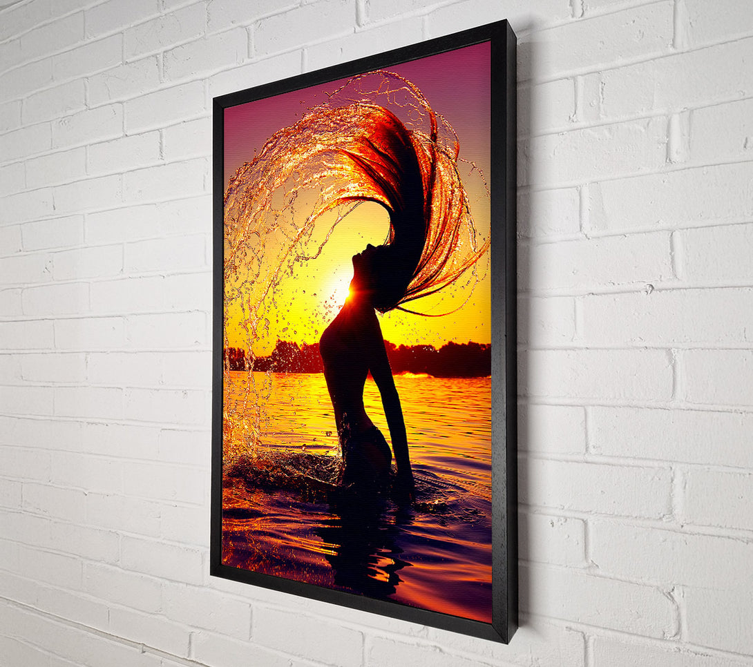  A Canvas Print of Sunset woman Ocean Splash Canvas Wall Art