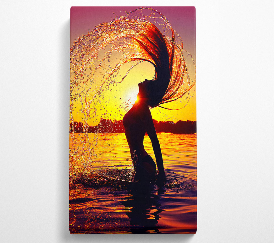  A Canvas Print of Sunset woman Ocean Splash Canvas Wall Art