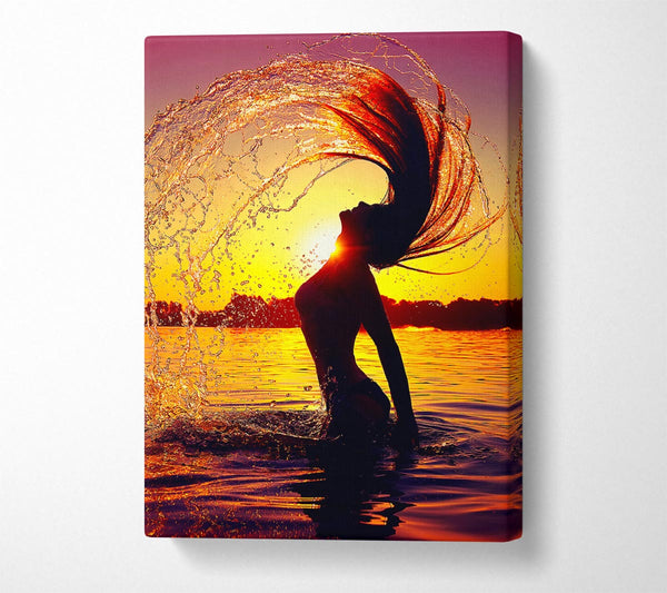 A Canvas Print of Sunset woman Ocean Splash Canvas Wall Art