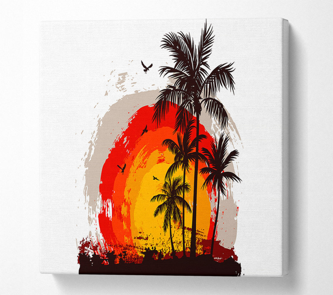  A Canvas Print of Impressionist Palm Tree Sun Canvas Wall Art