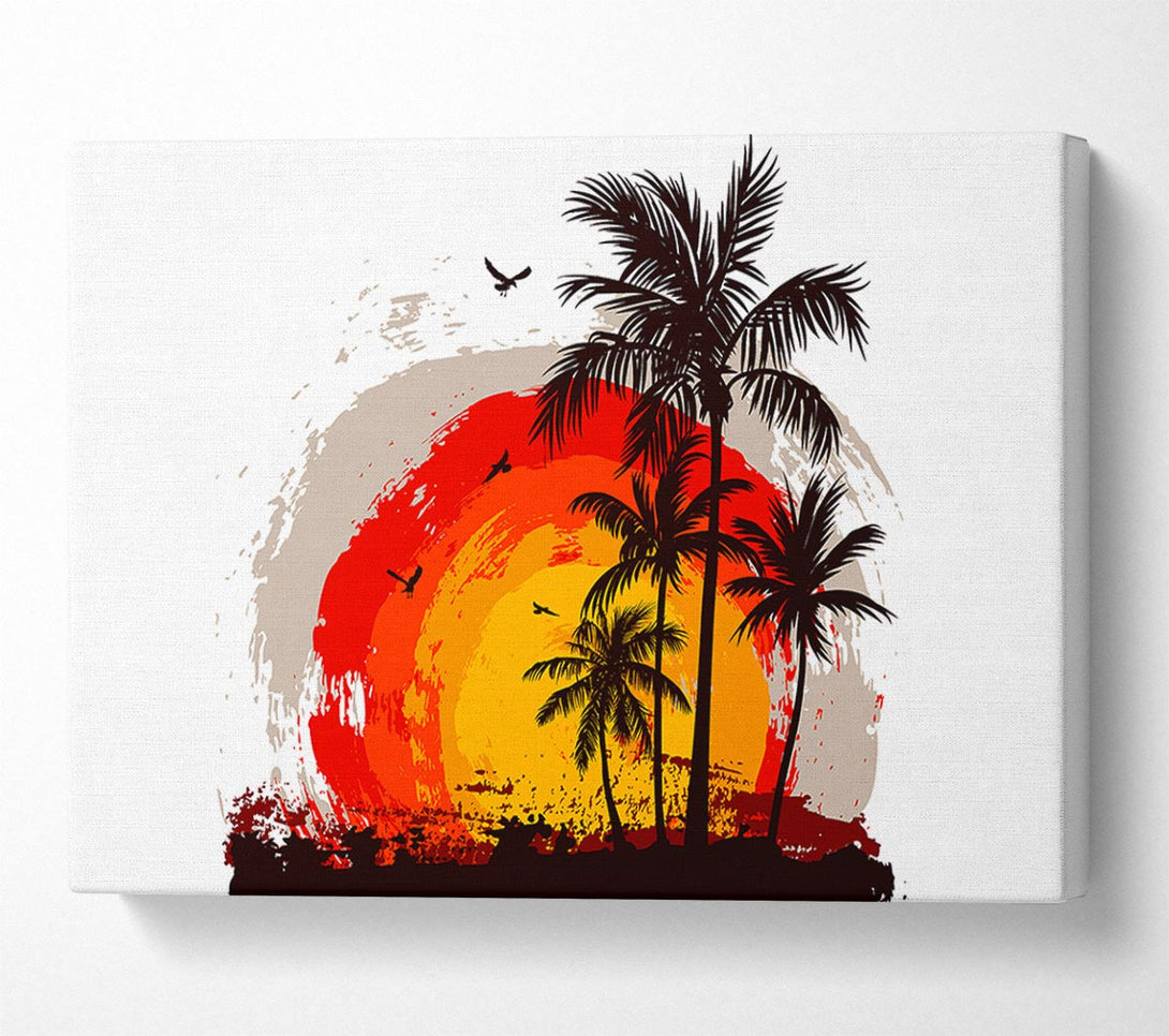  A Canvas Print of Impressionist Palm Tree Sun Canvas Wall Art
