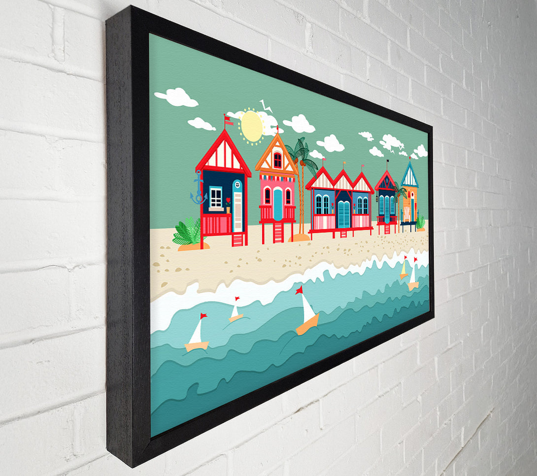  A Canvas Print of Beach Huts And Sailboats Canvas Wall Art