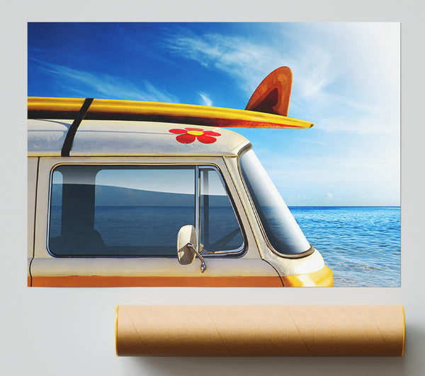 Camper Van Ready For The Waves Print