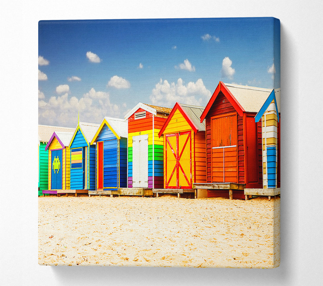  A Canvas Print of Colourful Beach Huts Canvas Art