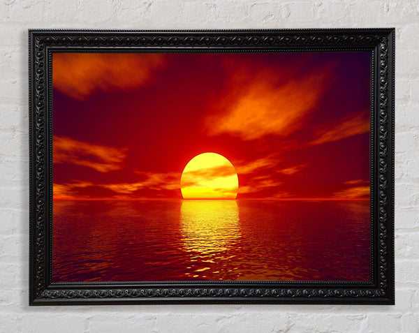 Golden Sun In The Red Sky Framed Print
