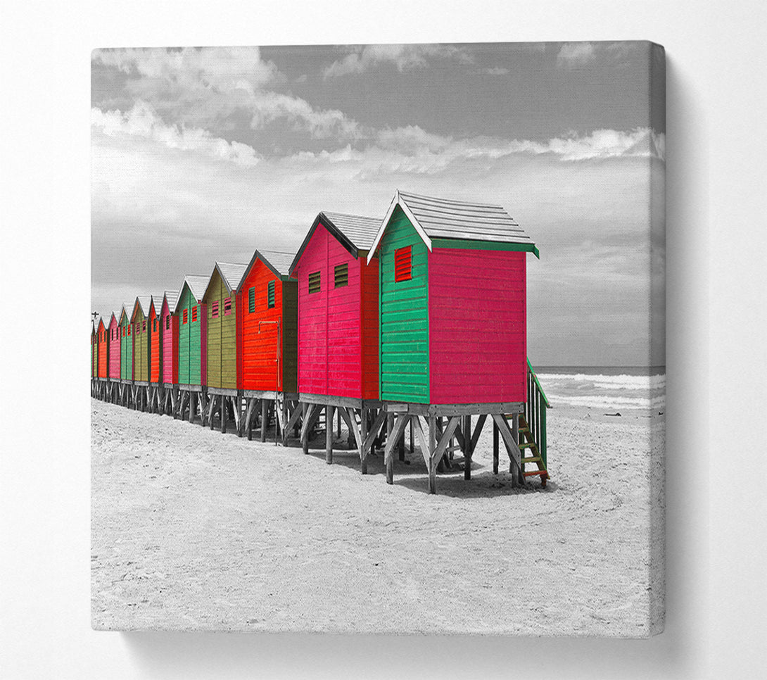  A Canvas Print of Beach Hut Colours Canvas Wall Art