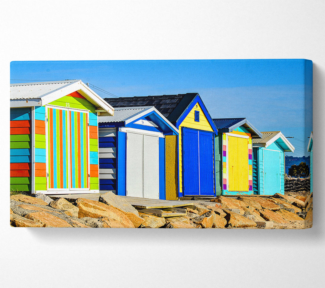  A Canvas Print of Beach Hut Rocks Canvas Art