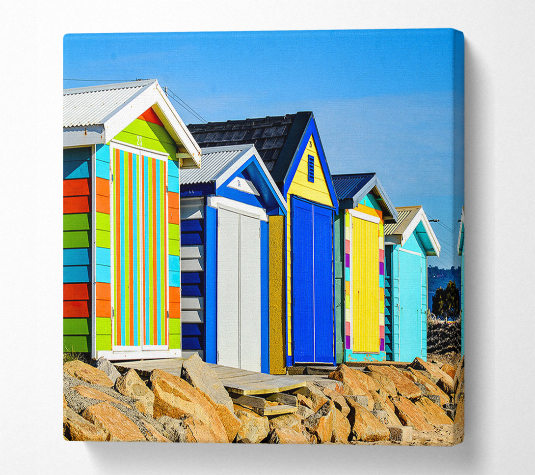  A Canvas Print of Beach Hut Rocks Canvas Art