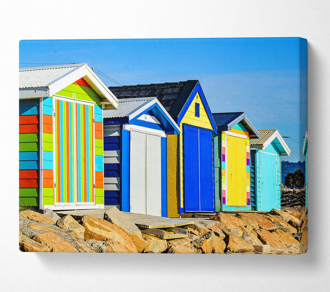  A Canvas Print of Beach Hut Rocks Canvas Art
