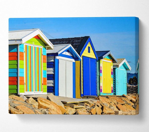  A Canvas Print of Beach Hut Rocks Canvas Art