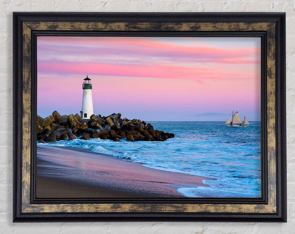 Sailboat Lighthouse Framed Print