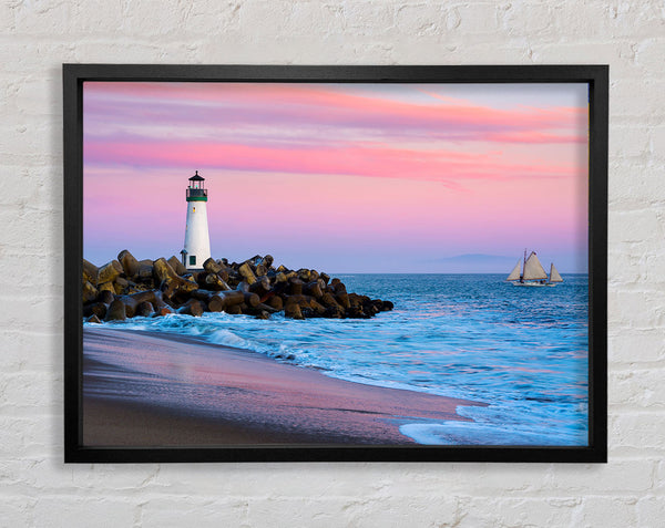 Sailboat Lighthouse Framed Print