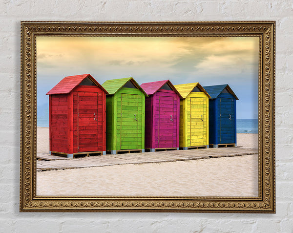 Beach Hut Boardwalk Framed Print
