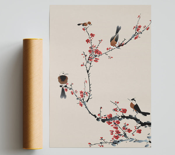 Chinese Cherry Blossom Birds Poster