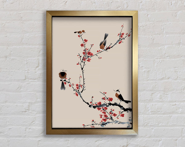Chinese Cherry Blossom Birds Framed Print