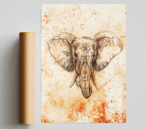 Stunning Indian Elephant Drawing Print