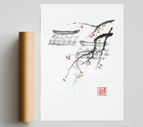 Chinese Cherry Blossom Roof Tops Poster