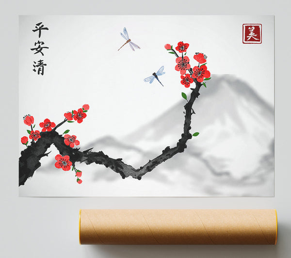 Chinese Cherry Blossom Mountains Giclee Print