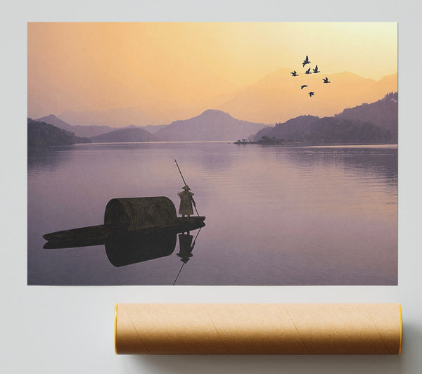 Chinese Fisherman At Dusk Poster