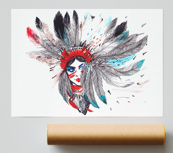 Red Indian Head Dress Giclee Print
