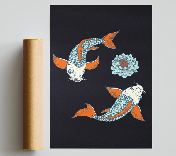 Japanese Koi Twins Poster