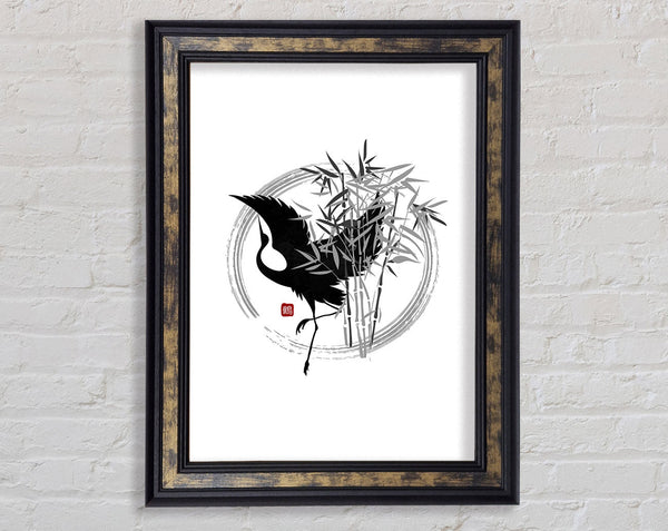 Japanese Bamboo And Crane Framed Print