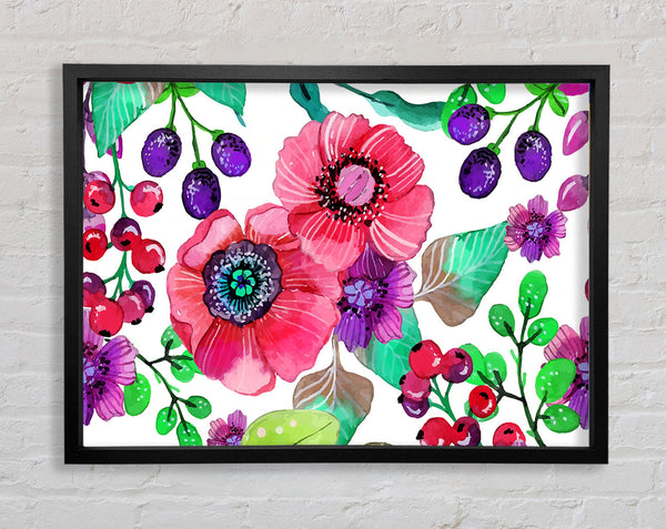 Poppies And Berries Framed Print